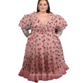 2021 hot sale sweet style pink plus size v-neck princess sweetheart wedding long puff dress strawberry